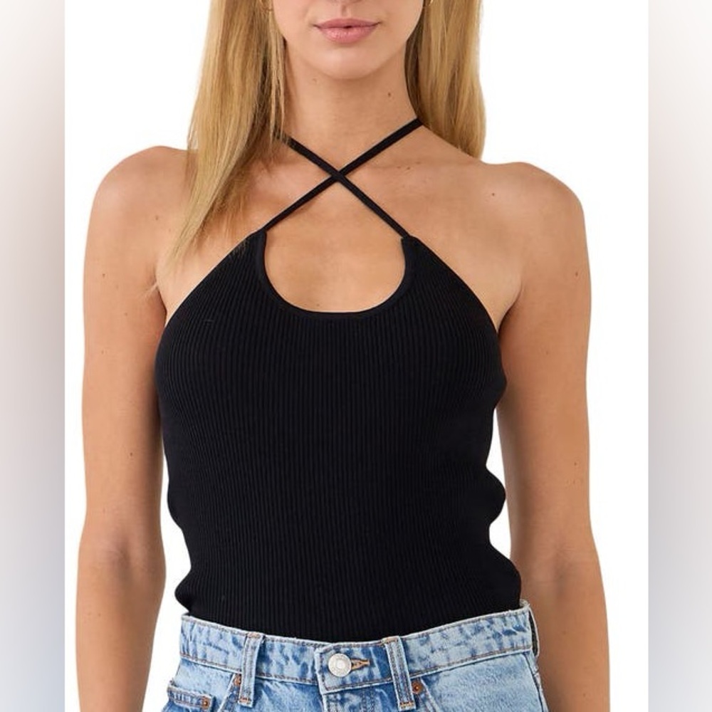 NWT Grey Lab Crossover Ribbed Halter Black Tank Size Large